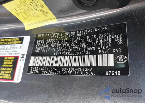 2011 Toyota Camry Se V6 from USA, damaged, VIN 4T1BK3EKXBU632333